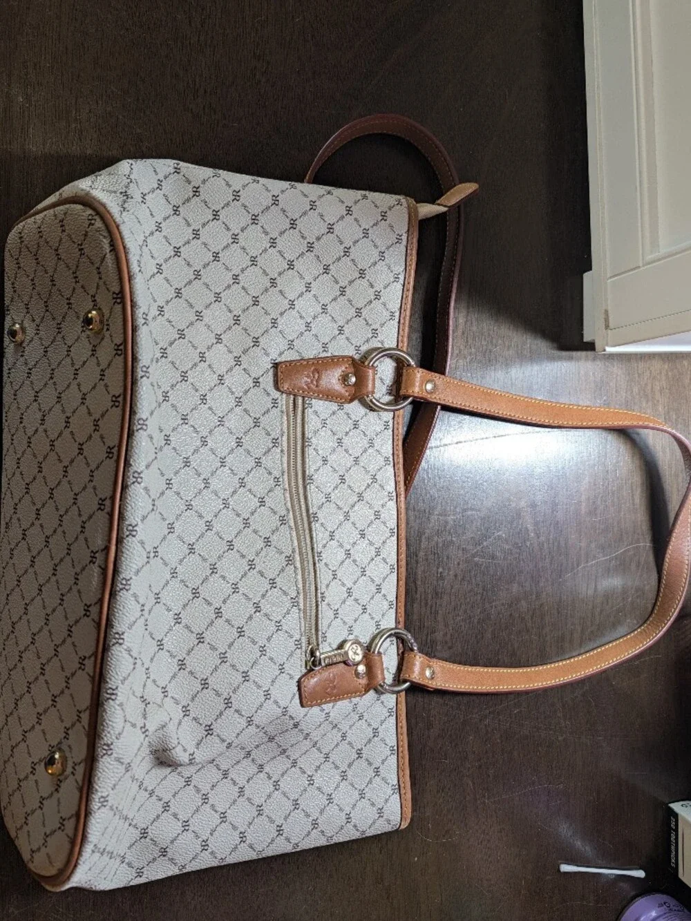 Rioni Signature Natural Ivory Monogram Canvas Shoulder Tote Bag